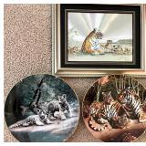Collection of Framed Tiger Art Prints and Decorative Plates Collection of Framed Tiger Art Prints and Decorative Plates