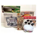 Kitchenware Bundle: Stainless Steel Chafer, V-Slicer, Spaetzle Maker, Baking Stone, Mini Angel Food Cake Pan, Floral Bowl Kitchenware Bundle: Stainless Steel Chafer, V-Slicer, Spaetzle Maker, Baking Stone, Mini Angel Food Cake Pan, Floral Bowl