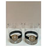 Set of 4 Vintage Mid Century Style Lowball Glasses with Black and Gold Decorative Band Set of 4 Vintage Mid Century Style Lowball Glasses with Black and Gold Decorative Band