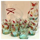 Hand-Blown Glass Pitcher and 10 Chili Pepper Tumblers Set Hand-Blown Glass Pitcher and 10 Chili Pepper Tumblers Set