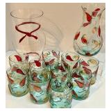Hand-Blown Glass Pitcher and 10 Chili Pepper Tumblers Set Hand-Blown Glass Pitcher and 10 Chili Pepper Tumblers Set