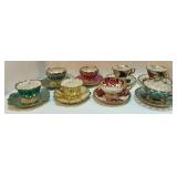 Set of 8 Hand Painted Vintage Fan Crest Teacups and Saucers Iridescent with Gold Trim Set of 8 Hand Painted Vintage Fan Crest Teacups and Saucers Iridescent with Gold Trim