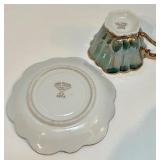 Set of 8 Hand Painted Vintage Fan Crest Teacups and Saucers Iridescent with Gold Trim Set of 8 Hand Painted Vintage Fan Crest Teacups and Saucers Iridescent with Gold Trim