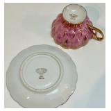 Set of 8 Hand Painted Vintage Fan Crest Teacups and Saucers Iridescent with Gold Trim Set of 8 Hand Painted Vintage Fan Crest Teacups and Saucers Iridescent with Gold Trim