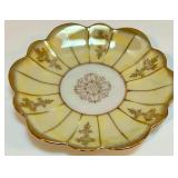 Set of 8 Hand Painted Vintage Fan Crest Teacups and Saucers Iridescent with Gold Trim Set of 8 Hand Painted Vintage Fan Crest Teacups and Saucers Iridescent with Gold Trim