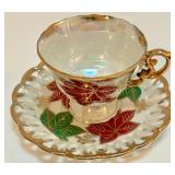 Set of 8 Hand Painted Vintage Fan Crest Teacups and Saucers Iridescent with Gold Trim Set of 8 Hand Painted Vintage Fan Crest Teacups and Saucers Iridescent with Gold Trim