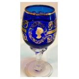 Set of 10 Vintage Hand-Painted Colored Stemmed Glasses with Gold Details Set of 10 Vintage Hand-Painted Colored Stemmed Glasses with Gold Details