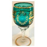 Set of 10 Vintage Hand-Painted Colored Stemmed Glasses with Gold Details Set of 10 Vintage Hand-Painted Colored Stemmed Glasses with Gold Details