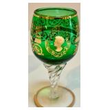 Set of 10 Vintage Hand-Painted Colored Stemmed Glasses with Gold Details Set of 10 Vintage Hand-Painted Colored Stemmed Glasses with Gold Details