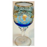 Set of 10 Vintage Hand-Painted Colored Stemmed Glasses with Gold Details Set of 10 Vintage Hand-Painted Colored Stemmed Glasses with Gold Details