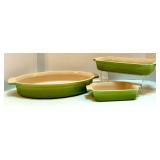 Set of 3 Le Creuset Green Stoneware Baking Dishes Set of 3 Le Creuset Green Stoneware Baking Dishes
