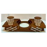 Mid-Century Barware Set with Stainless Ice Bucket, Wooden Snack Trays, and Condiment Server Mid-Century Barware Set with Stainless Ice Bucket, Wooden Snack Trays, and Condiment Server