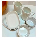 Wood Salad Bowl Set with Servers and White Porcelain Serveware Collection Wood Salad Bowl Set with Servers and White Porcelain Serveware Collection