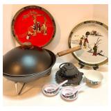 Asian Style Electric Wok Set with Tang Dynasty Plates, Cast Iron Teapot, and Tableware Asian Style Electric Wok Set with Tang Dynasty Plates, Cast Iron Teapot, and Tableware