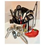 Large Kitchen Utensil Lot with Graters, Tongs, and Collectible Red Pepper Dish Large Kitchen Utensil Lot with Graters, Tongs, and Collectible Red Pepper Dish