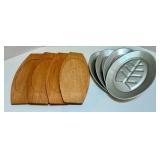 Set of 4 Vintage Metal Sizzle Platters with Wooden Trays Set of 4 Vintage Metal Sizzle Platters with Wooden Trays