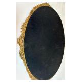 Vintage Ornate Oval Vanity Mirror Tray with Gold Floral Rim and Glass Hurricane Candle Holder Vintage Ornate Oval Vanity Mirror Tray with Gold Floral Rim and Glass Hurricane Candle Holder