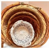 Collection of Wicker Baskets and Decorative Glass Bowl Collection of Wicker Baskets and Decorative Glass Bowl
