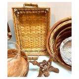 Collection of Wicker Baskets and Decorative Glass Bowl Collection of Wicker Baskets and Decorative Glass Bowl