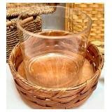Collection of Wicker Baskets and Decorative Glass Bowl Collection of Wicker Baskets and Decorative Glass Bowl