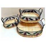 Collection of Woven and Metal Grape Motif Baskets and Trays Collection of Woven and Metal Grape Motif Baskets and Trays