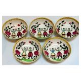 Set of 6 Vintage Hand-Painted Folk Art Ceramic Bowls Set of 6 Vintage Hand-Painted Folk Art Ceramic Bowls