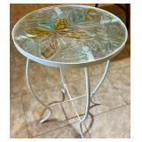 Glass Top Metal Side Table with Leaf and Butterfly Motif Glass Top Metal Side Table with Leaf and Butterfly Motif