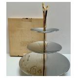 Vintage 3-Tier Chrome and Gold Metal Dessert Stand with Original Box Vintage 3-Tier Chrome and Gold Metal Dessert Stand with Original Box
