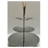 Vintage 3-Tier Chrome and Gold Metal Dessert Stand with Original Box Vintage 3-Tier Chrome and Gold Metal Dessert Stand with Original Box