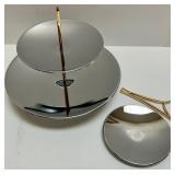 Vintage 3-Tier Chrome and Gold Metal Dessert Stand with Original Box Vintage 3-Tier Chrome and Gold Metal Dessert Stand with Original Box