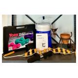 Exercise and Wellness Lot: York Fitbells, Aircast Cryo/Cuff, Vintage Cat Planter, and Massage Roller Exercise and Wellness Lot: York Fitbells, Aircast Cryo/Cuff, Vintage Cat Planter, and Massage Roller