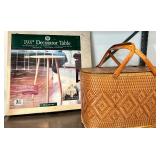 Decorator Table and Vintage Woven Picnic Basket Decorator Table and Vintage Woven Picnic Basket