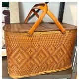 Decorator Table and Vintage Woven Picnic Basket Decorator Table and Vintage Woven Picnic Basket