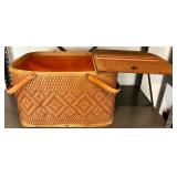Decorator Table and Vintage Woven Picnic Basket Decorator Table and Vintage Woven Picnic Basket
