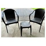 Set of 2 Wicker Outdoor Patio Chairs with Brown Side Table Set of 2 Wicker Outdoor Patio Chairs with Brown Side Table