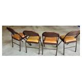 Set of 4 Vintage Brown Metal Folding Chairs with Vinyl Seats Set of 4 Vintage Brown Metal Folding Chairs with Vinyl Seats