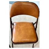 Set of 4 Vintage Brown Metal Folding Chairs with Vinyl Seats Set of 4 Vintage Brown Metal Folding Chairs with Vinyl Seats