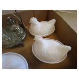 Vintage Milk Glass -Nesting Chickens