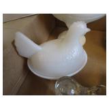 Vintage Milk Glass -Nesting Chickens