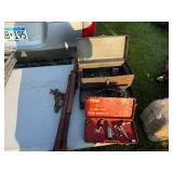 ANTIQUE JACK, METAL TOOL BOXES AND TOOLS ANTIQUE JACK, METAL TOOL BOXES AND TOOLS