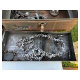 ANTIQUE JACK, METAL TOOL BOXES AND TOOLS ANTIQUE JACK, METAL TOOL BOXES AND TOOLS