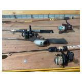 Collection of Fishing Rods and Reels with Fishing Accessories