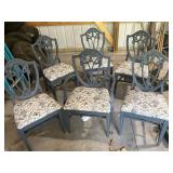 Set of 6 Blue Vintage Dining Chairs with Patterned Cushions