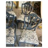 Set of 6 Blue Vintage Dining Chairs with Patterned Cushions