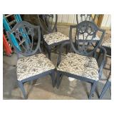 Set of 6 Blue Vintage Dining Chairs with Patterned Cushions