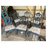 Set of 6 Blue Vintage Dining Chairs with Patterned Cushions