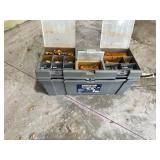 Benchtop Tool Storage Box with Assorted Plumbing Tools and Fittings