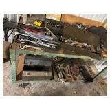 Industrial Metal Workbench with Assorted Hand Tools and Toolboxes