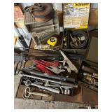 Industrial Metal Workbench with Assorted Hand Tools and Toolboxes