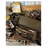 Industrial Metal Workbench with Assorted Hand Tools and Toolboxes